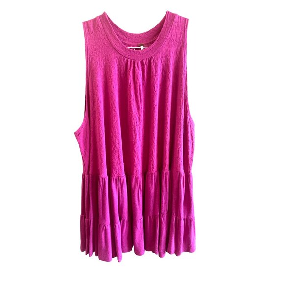 Free People Oversized Tank Top Tiered Ruffle Hem Tunic Pink Back Tie XS Romantic - Picture 3 of 12